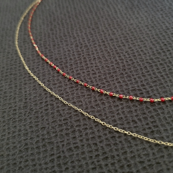 MESH Red❤️ "Splash"🌊 and Gold Heart💛 Double✌️ Necklace - Picture 11 of 16